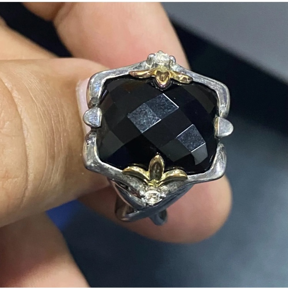 Ann King Sterling and 18K 8.0 Ct Black Onyx Ring - Picture 4 of 11